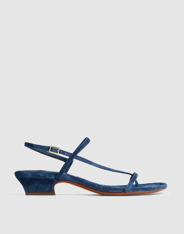 The Maycie Asymmetric T-Strap Sandal in Suede WARM MIDNIGHT