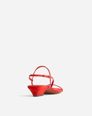 The Maycie Asymmetric T-Strap Sandal in Suede BANDANA RED