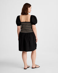 Poplin Puff-Sleeve Mini Dress JET BLACK