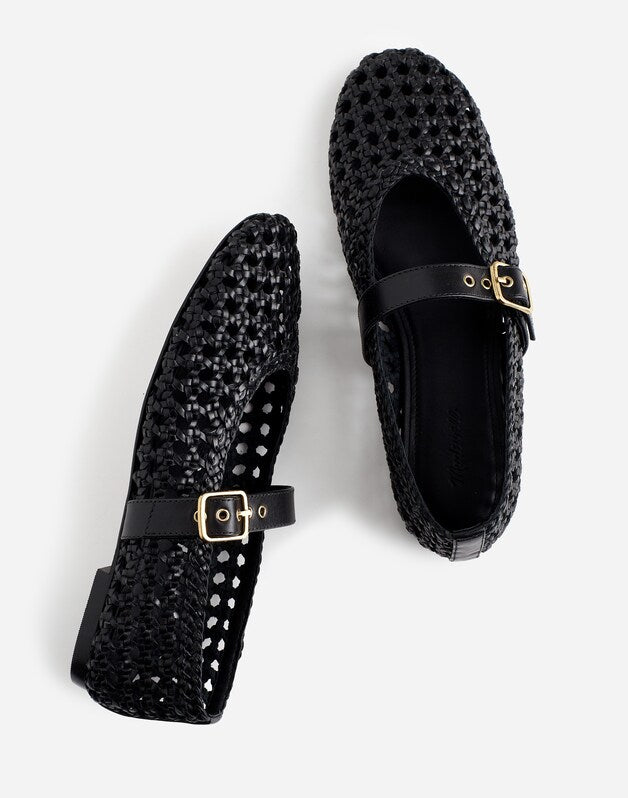 The Remy Mary Jane Flat in Woven Leather TRUE BLACK