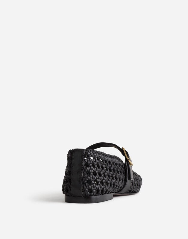 The Remy Mary Jane Flat in Woven Leather TRUE BLACK
