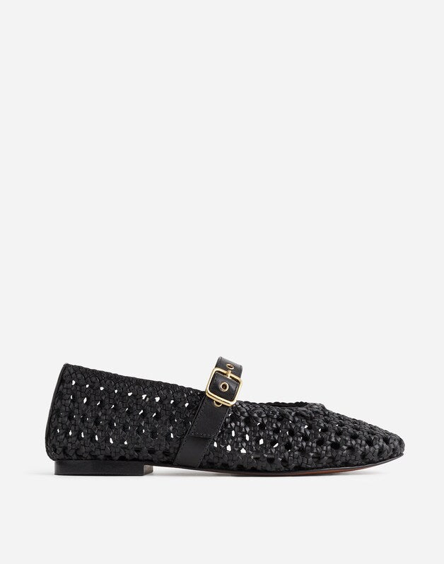 The Remy Mary Jane Flat in Woven Leather TRUE BLACK
