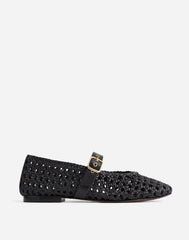 The Remy Mary Jane Flat in Woven Leather TRUE BLACK