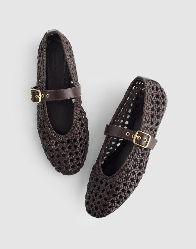 The Remy Mary Jane Flat in Woven Leather DARK CAROB