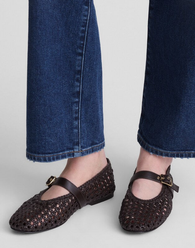The Remy Mary Jane Flat in Woven Leather DARK CAROB