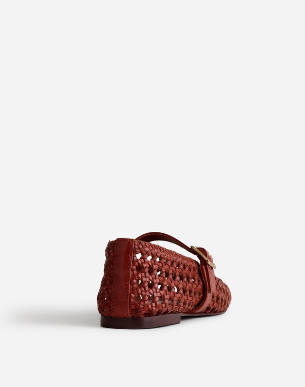 The Remy Mary Jane Flat in Woven Leather DUSTY REDWOOD
