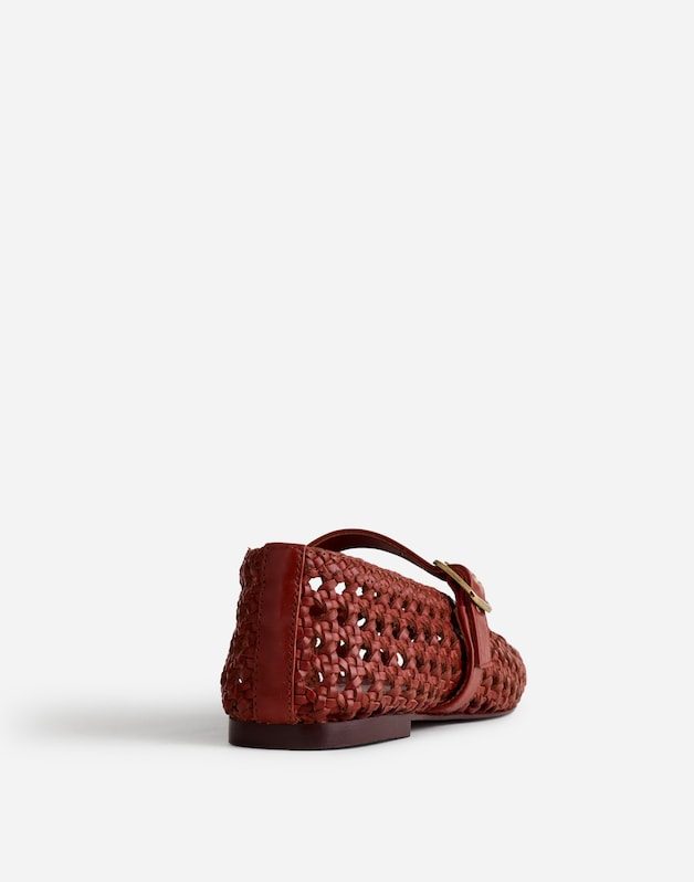 The Remy Mary Jane Flat in Woven Leather DUSTY REDWOOD