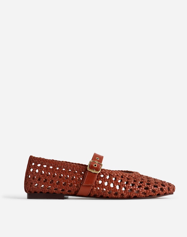 The Remy Mary Jane Flat in Woven Leather DUSTY REDWOOD