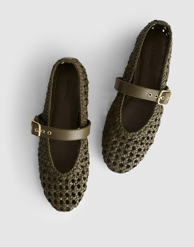 The Remy Mary Jane Flat in Woven Leather FADED OLIVE
