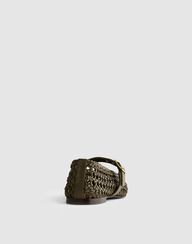 The Remy Mary Jane Flat in Woven Leather FADED OLIVE