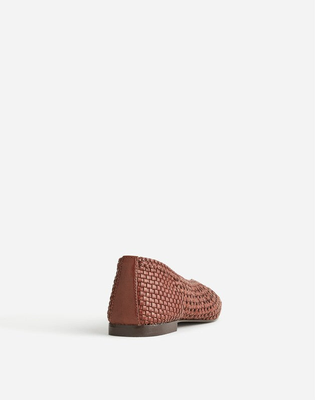 The Mylie Ballet Flat in Handwoven Leather CHERRY WOOD