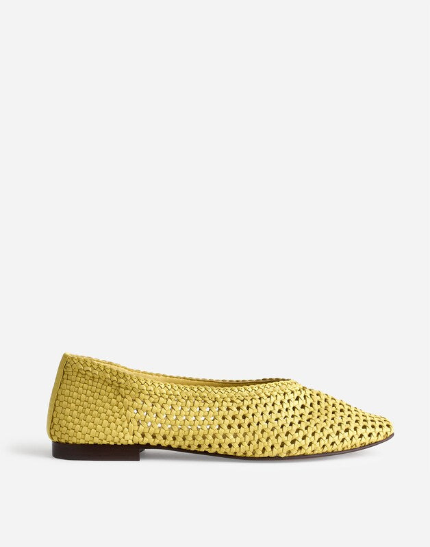 The Mylie Ballet Flat in Handwoven Leather ICED LEMON
