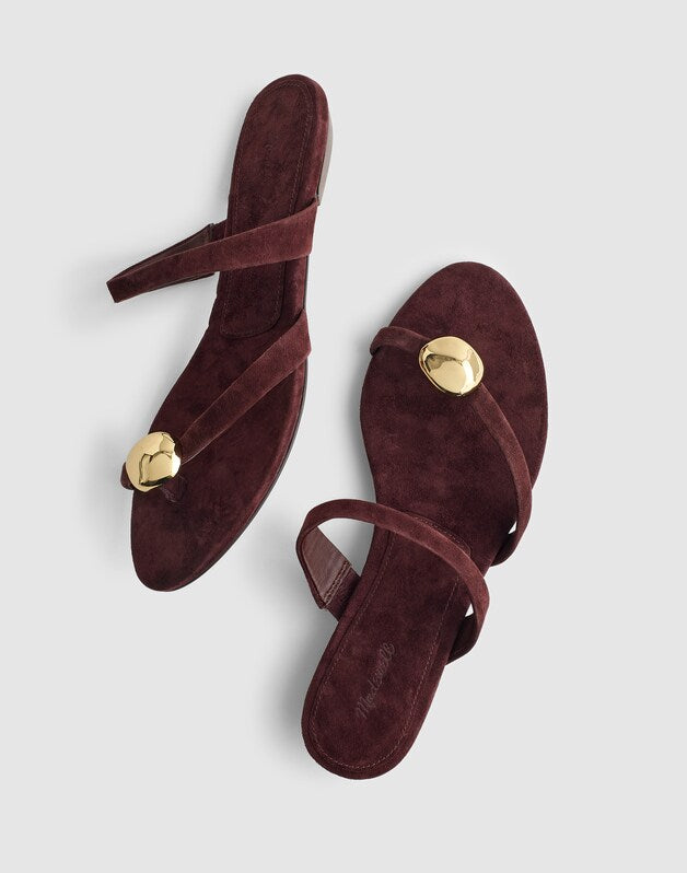 The Mila Sculpted Hardware Thong Slide Sandal in Suede ESPRESSO BEAN
