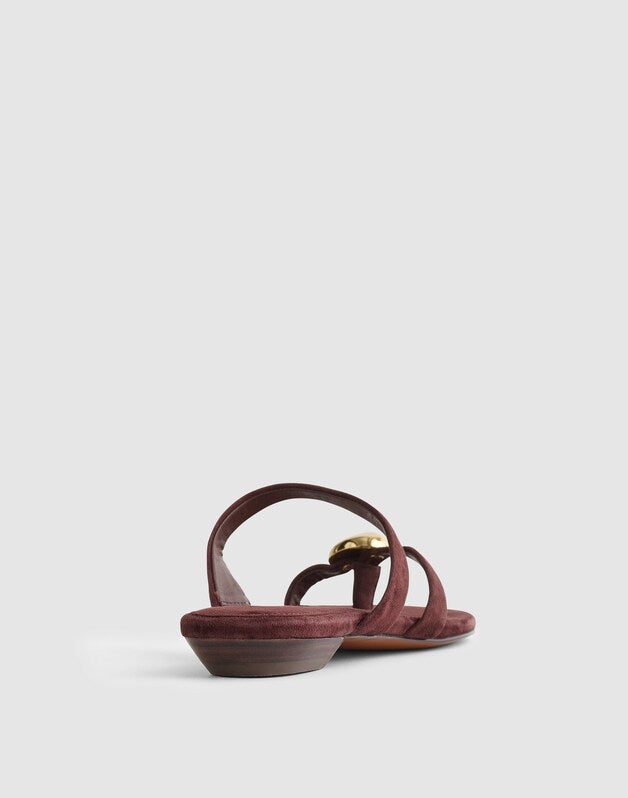 The Mila Sculpted Hardware Thong Slide Sandal in Suede ESPRESSO BEAN