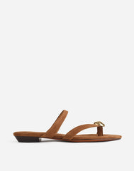 The Mila Sculpted Hardware Thong Slide Sandal in Suede AGED COGNAC