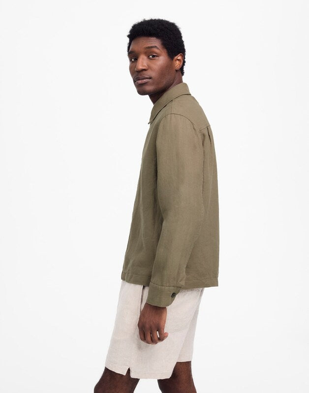 Linen Zip-Front Shirt Jacket PRESSED SAGE
