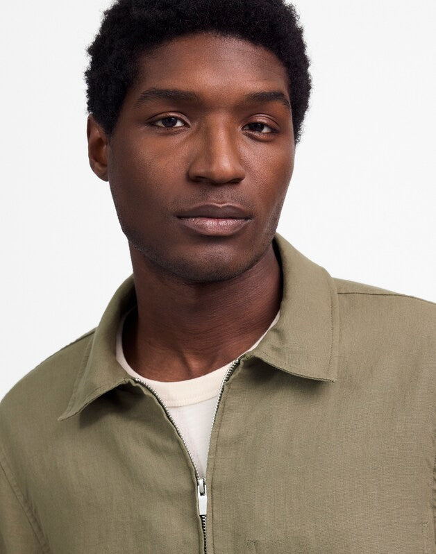 Linen Zip-Front Shirt Jacket PRESSED SAGE