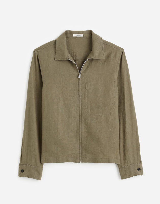 Linen Zip-Front Shirt Jacket PRESSED SAGE