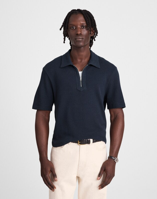 Quarter-Zip Pique Polo Shirt DARK NAVY