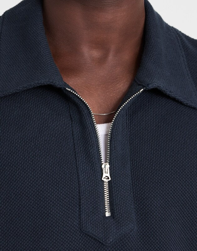 Quarter-Zip Pique Polo Shirt DARK NAVY
