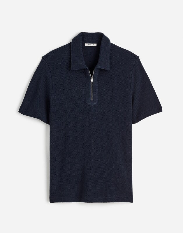 Quarter-Zip Pique Polo Shirt DARK NAVY