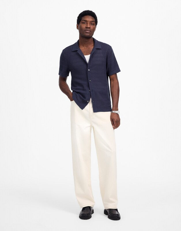 Jacquard-Knit Short-Sleeve Button-Up Shirt INK