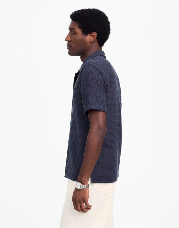 Jacquard-Knit Short-Sleeve Button-Up Shirt INK