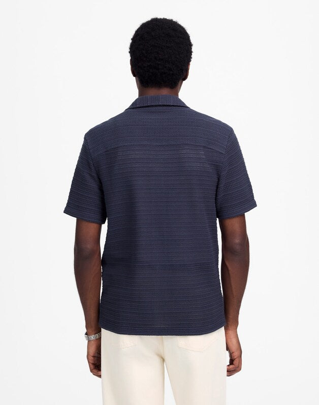 Jacquard-Knit Short-Sleeve Button-Up Shirt INK