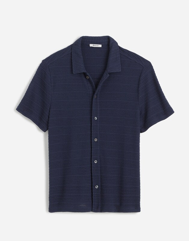 Jacquard-Knit Short-Sleeve Button-Up Shirt INK
