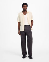 Jacquard-Knit Short-Sleeve Button-Up Shirt ANTIQUE CREAM