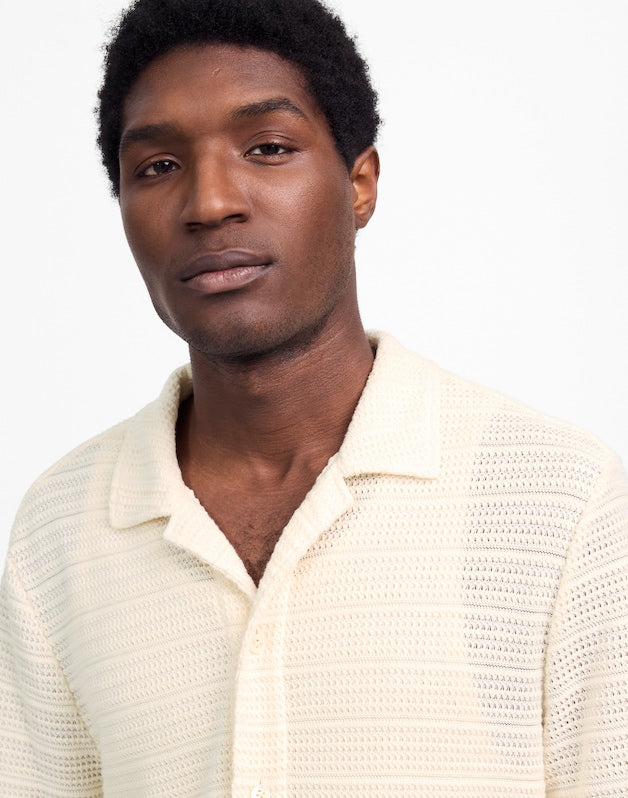 Jacquard-Knit Short-Sleeve Button-Up Shirt ANTIQUE CREAM