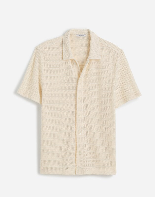 Jacquard-Knit Short-Sleeve Button-Up Shirt ANTIQUE CREAM