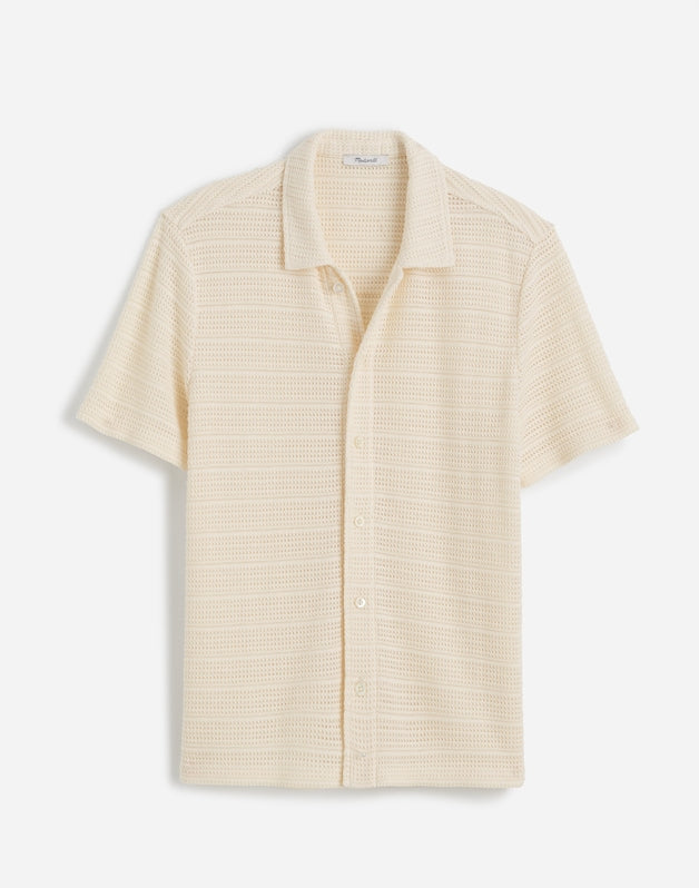 Jacquard-Knit Short-Sleeve Button-Up Shirt ANTIQUE CREAM