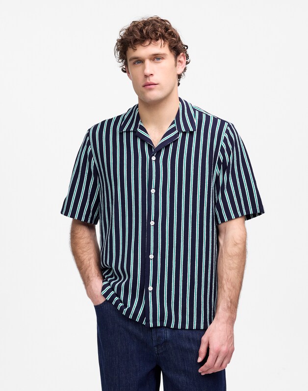 The Textured Knit Camp-Collar Shirt JUNIPER BERRY