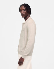 Button-Up Sweater Polo in Lightweight Cotton-Linen Blend HEATHER BROWN