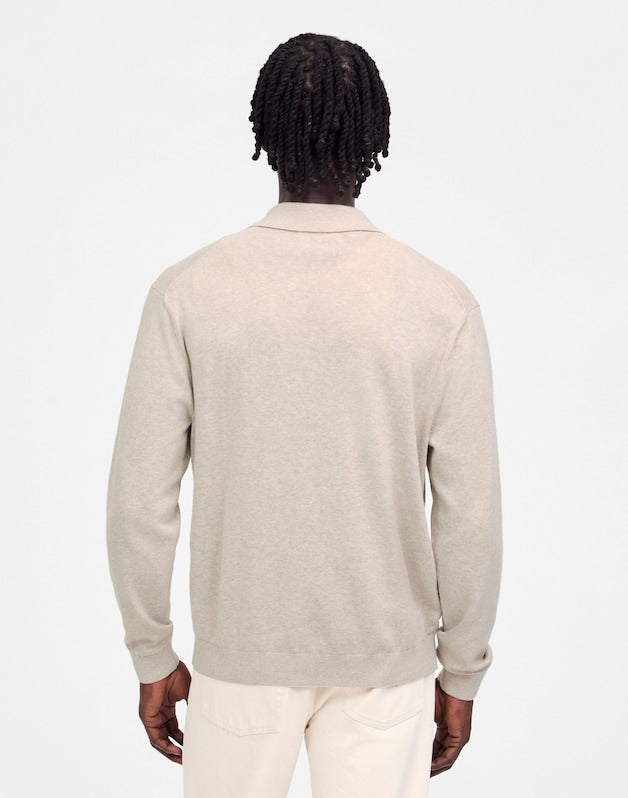Button-Up Sweater Polo in Lightweight Cotton-Linen Blend HEATHER BROWN