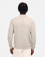 Button-Up Sweater Polo in Lightweight Cotton-Linen Blend HEATHER BROWN