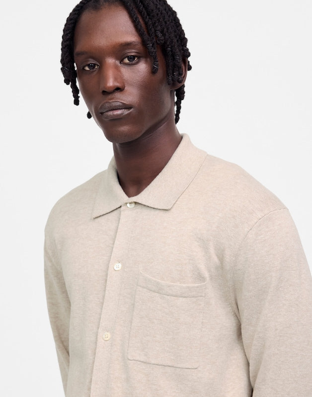 Button-Up Sweater Polo in Lightweight Cotton-Linen Blend HEATHER BROWN