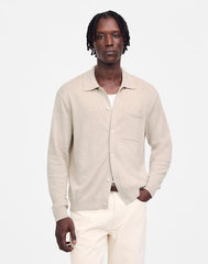 Button-Up Sweater Polo in Lightweight Cotton-Linen Blend HEATHER BROWN