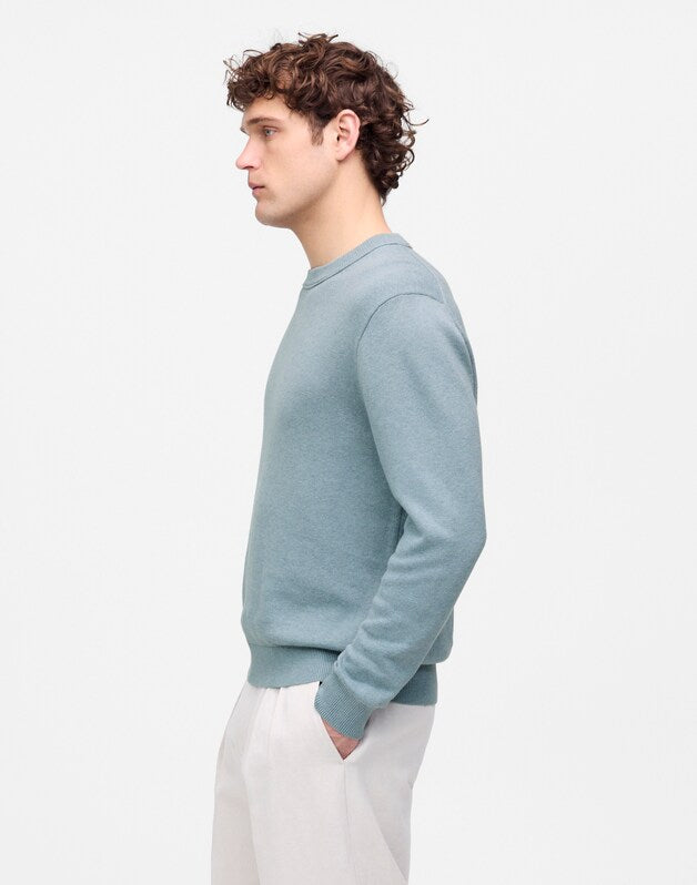 Crewneck Sweater in Lightweight Cotton-Linen Blend FADED RIVER