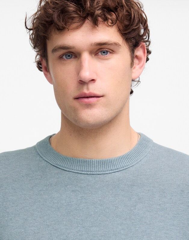 Crewneck Sweater in Lightweight Cotton-Linen Blend FADED RIVER