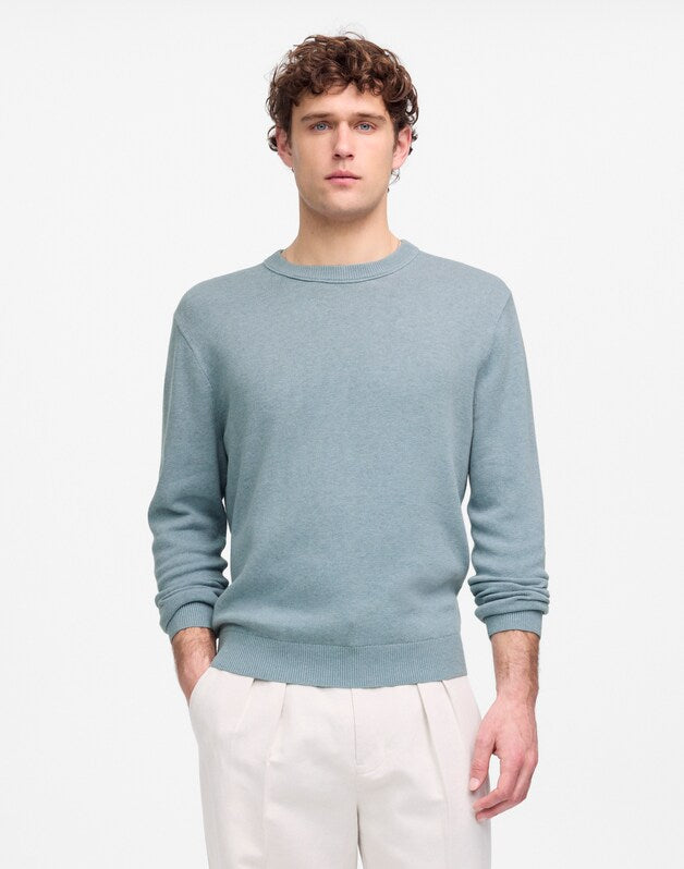 Crewneck Sweater in Lightweight Cotton-Linen Blend FADED RIVER