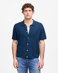 Tuck-Stitch Button-Up Sweater Polo TRUE INDIGO