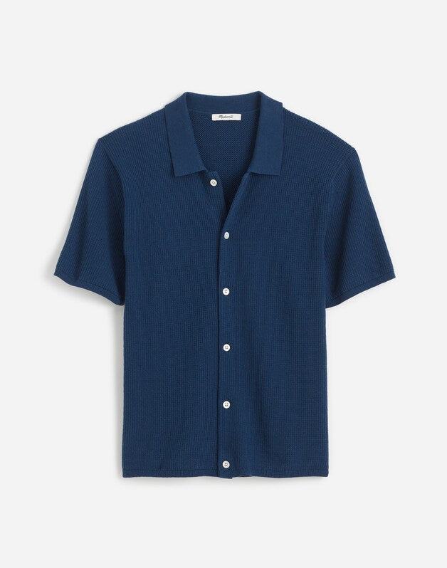 Tuck-Stitch Button-Up Sweater Polo TRUE INDIGO