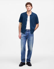 Tuck-Stitch Button-Up Sweater Polo TRUE INDIGO