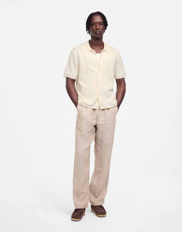 Tuck-Stitch Button-Up Sweater Polo VINTAGE IVORY