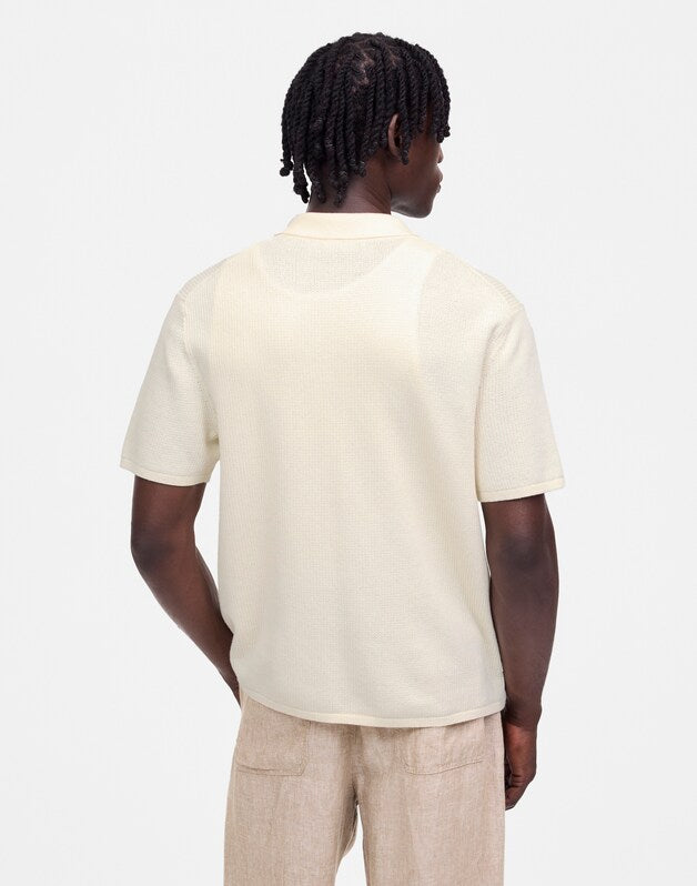 Tuck-Stitch Button-Up Sweater Polo VINTAGE IVORY