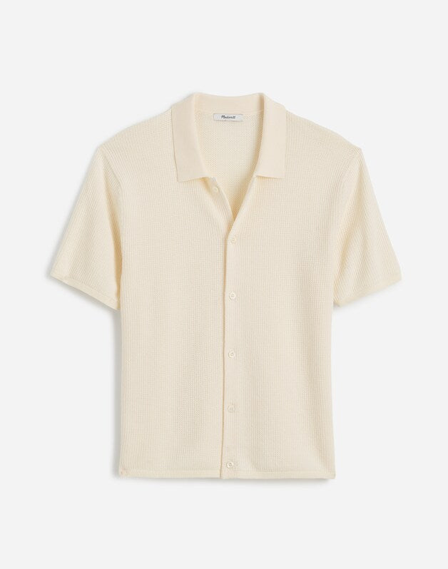 Tuck-Stitch Button-Up Sweater Polo VINTAGE IVORY
