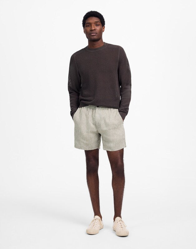 Mesh-Knit Crewneck Sweater in Lightweight Cotton-Linen Blend SOFT CHARCOAL