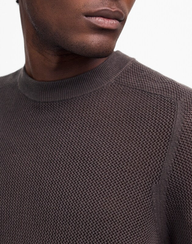 Mesh-Knit Crewneck Sweater in Lightweight Cotton-Linen Blend SOFT CHARCOAL
